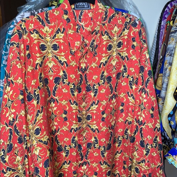 Rare Versace Baroque Red black an gold silk shirt button down - Picture 1 of 6